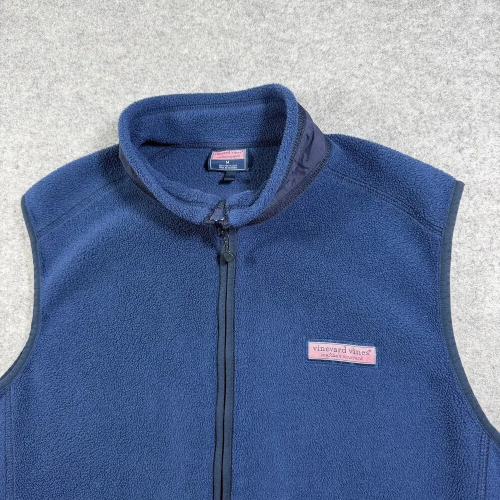 Vineyard Vines Fleece Vest Mens M Navy Full Zip High Collar Preppy Outdoor Layer